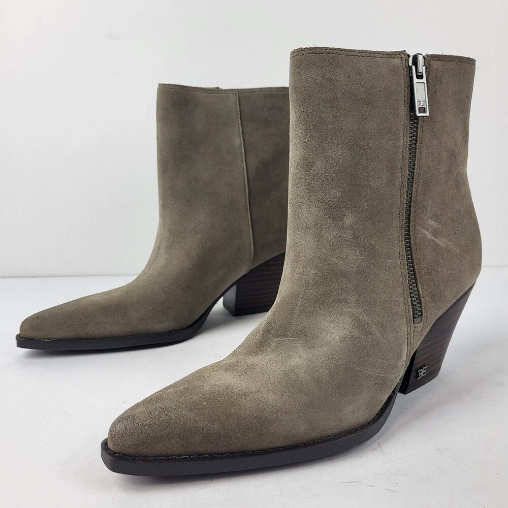 Sam Edelman Jane Desert Olive Suede Ankle Booties Size 8M